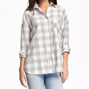 Gray & White Gingham Boyfriend Flannel Shirt XL